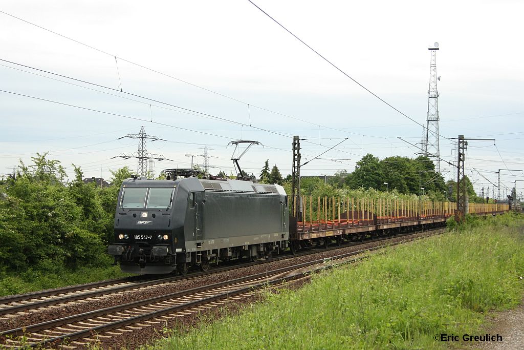 185 547 mit einem leeren Holzzug am 1.6.10 in Ahlten.