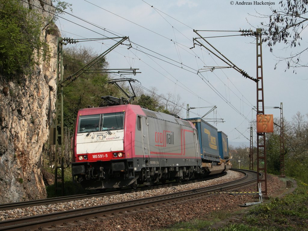 185 591-5 mit einem LKW Walter KLV gen Norden bei Istein 18.4.10