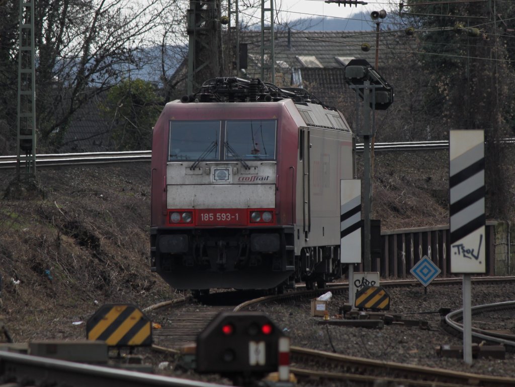 185 593-1 von Crossrail steht am 20.03.2011 in Aachen West.