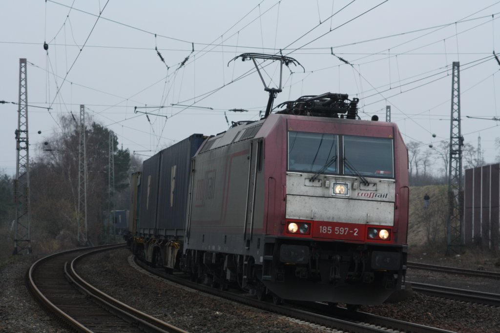 185 597-2 (Crossrail/DLC)mit KLV in Eschweiler am 19.02.2011