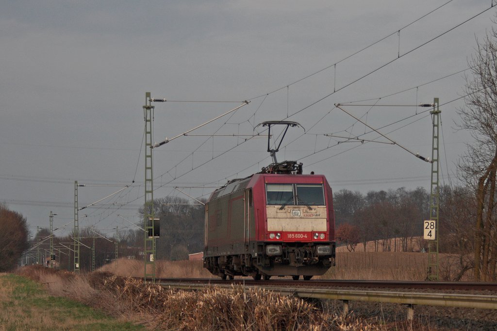 185 600-4 der Crossrail als Tfzf vmtl. nach Herzogenrath an KM 28.4 der KBS485 23.3.10