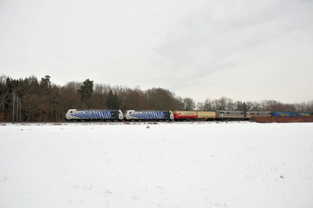 185 662 & 663 am 20.02.10 mit DGS 43130 Verona-Hamburg bei Eglharting/Mnchen