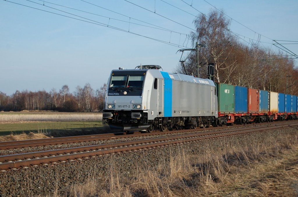 185 677-2 Railpool ohne Seitenbeschriftung am Nachmittag des 18.03.2010 bei Woltorf