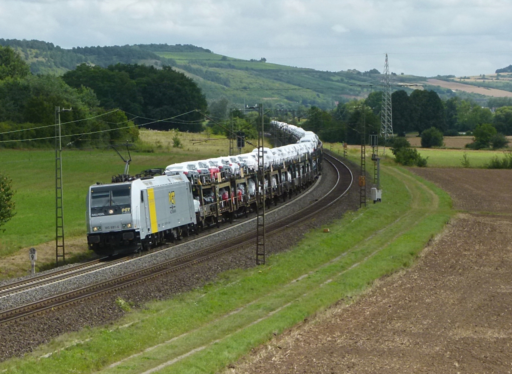 185 681-4 der PCT ist mit einem ARS Altmann Autozug am 31.07.2012 in Wernfeld