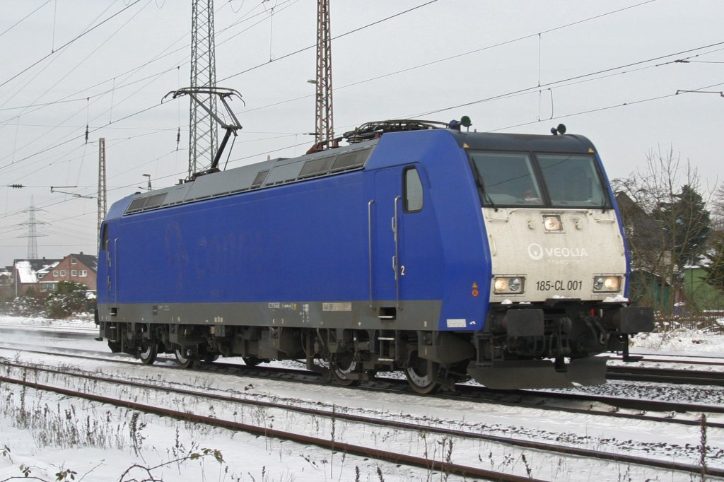185-CL 001 (ex Connex/Veolia Cargo Sonderbemalung) durchfhrt am 13.1.10 Ratingen-Lintorf 