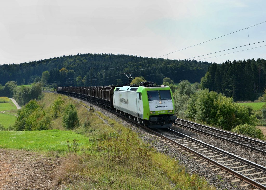 185-CL 005 (185 505) mit einem Kokszug am 11.09.2012 unterwegs bei Dettenhofen.