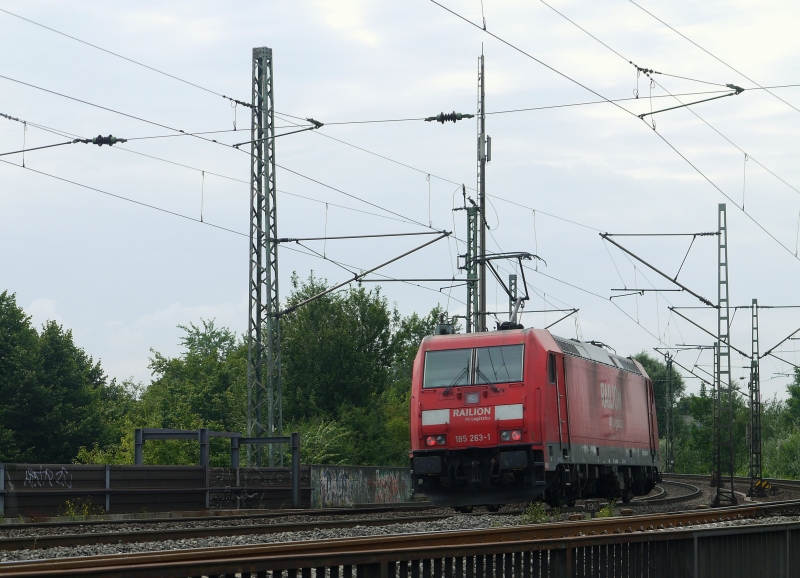 185er in der Verbindungskurve zwischen dem Containerbahnhof Moorfleet im Osten und dem Hafengebiet im Sden. Hamburg-Rothenburgsort, 5.8.2012 