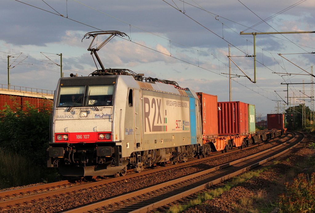186 107 der RTB in Porz Wahn am 28.08.2012, Gru an den Tf :-) !