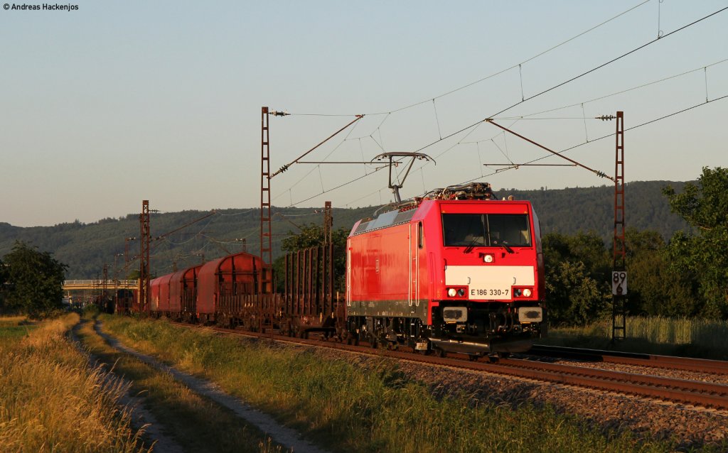 186 330-7 mit einem gemischten Gterzug gen Sden bei Malsch 25.5.11 Abnahme der LOk durch Schenker war am 27.5.11