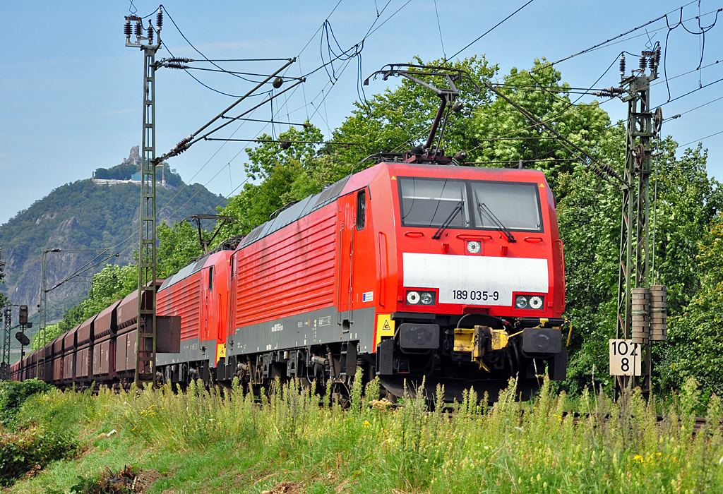 189 035-9 mit Sch�ttgutwagen bei Bad Honnef - 15.08.2012