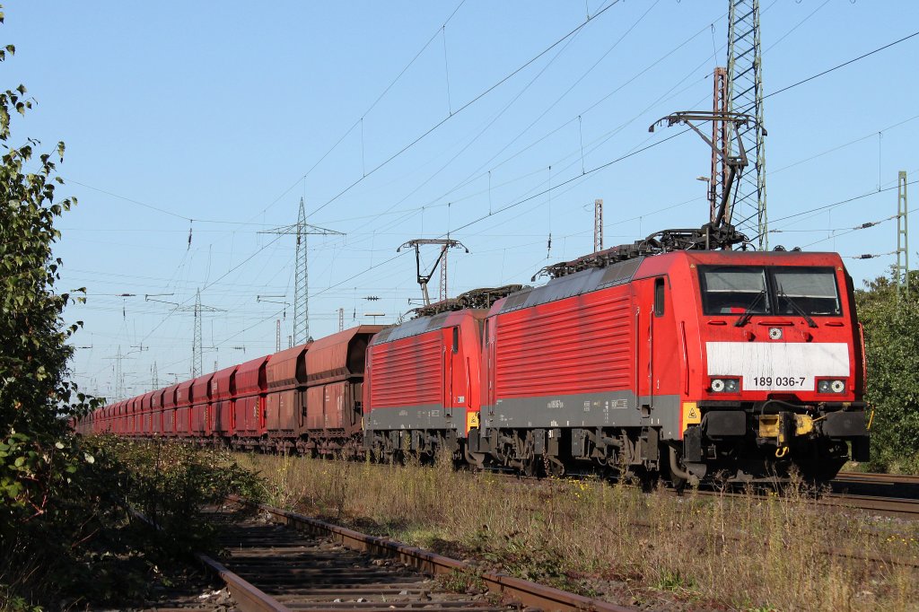 189 036 + 189 xxx mit Erzzug am 30.9.11 in Ratingen-Lintorf