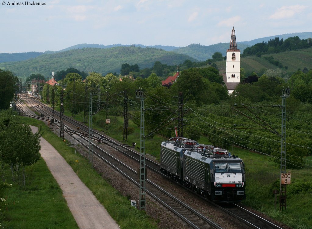 189 104-3 und 103-5  von MRCE als Tfzf *** gen Norden in Denzlingen 25.5.10