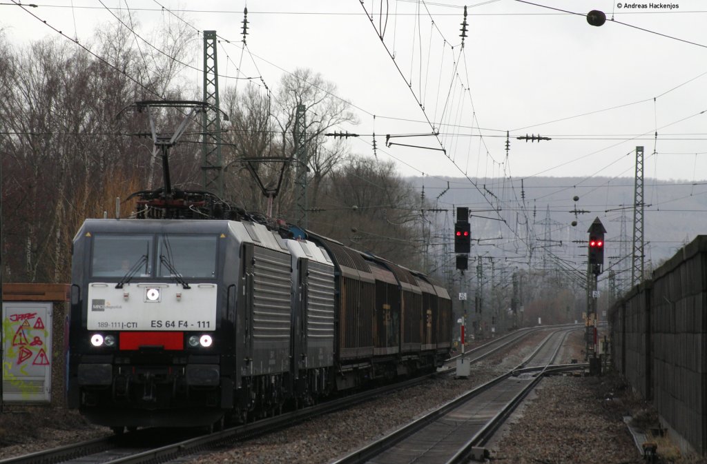 189 111-8 und 988-9 mit einem GZ in Karlsruhe Hagsfeld 15.2.12