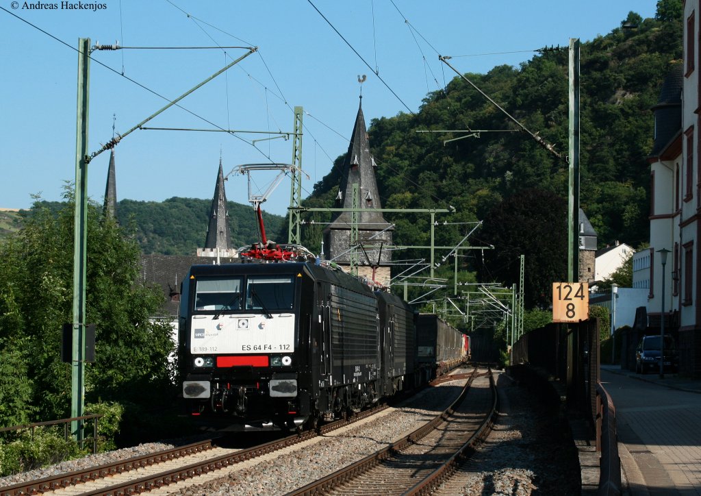 189 112-6 und 907-1 mit einem KLV ZUg gen Norden in St.Goar 19.7.10