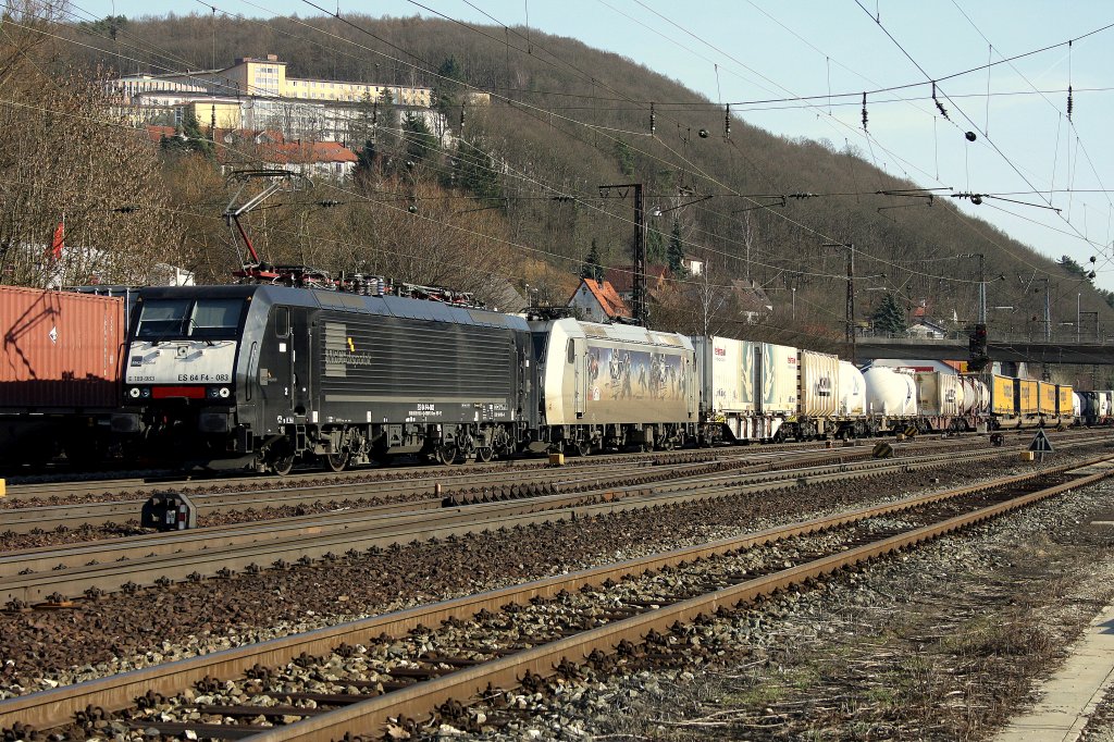 189 983 und 185 540  Kassel Huskies  durch Gemnden am 12.03.2011