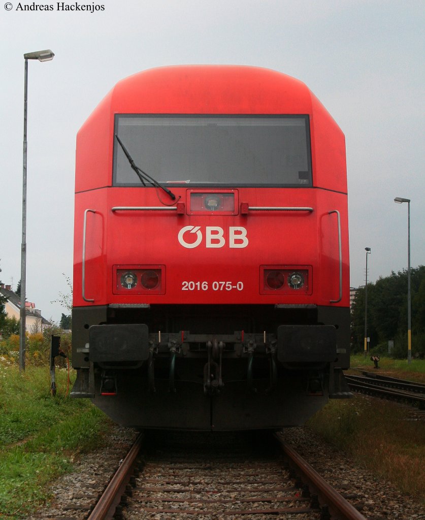 2016 075-0,064-4 und 077-6 standen am 29.8.09 in der Nhe eines B in Braunau. Dieses Bild entstand von legalen Grund. Genauer gesagt vom B aus