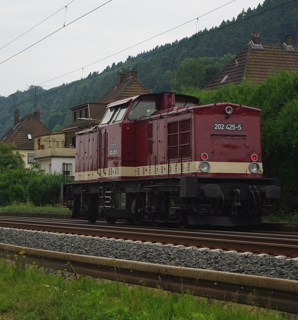 202 425-5 ist Lz unterwegs in Richtung Sden. Aufgenommen am 23.07.2010 in Ludwigsau-Friedlos.