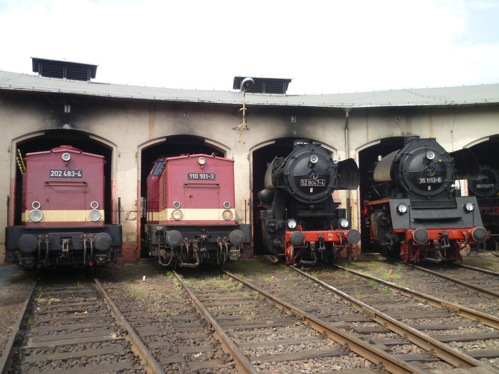 202 483-4,110 101-3,52 8047-4 und 35 1113-6 waren zusehen beim Bw Fest in Nossen am 06.05.12.