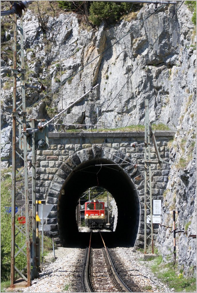 2095 009 mit R 6853(Gsing-Mariazell) vor der Durchfahrt des Reithmauertunnels. 23.04.11