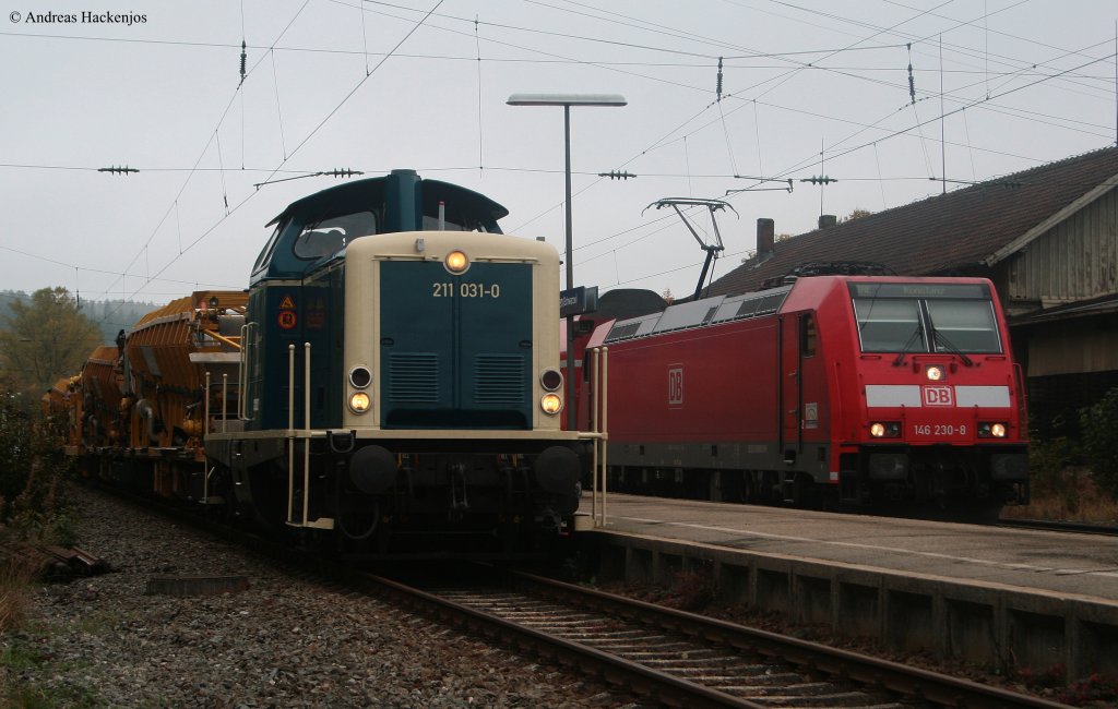 211 031-0 von Alexander Neubauer wartet mit dem DBV 94778 (Karlsruhe-Villingen) in St.Georgen auf die berholung von IRE 4711 9.10.09