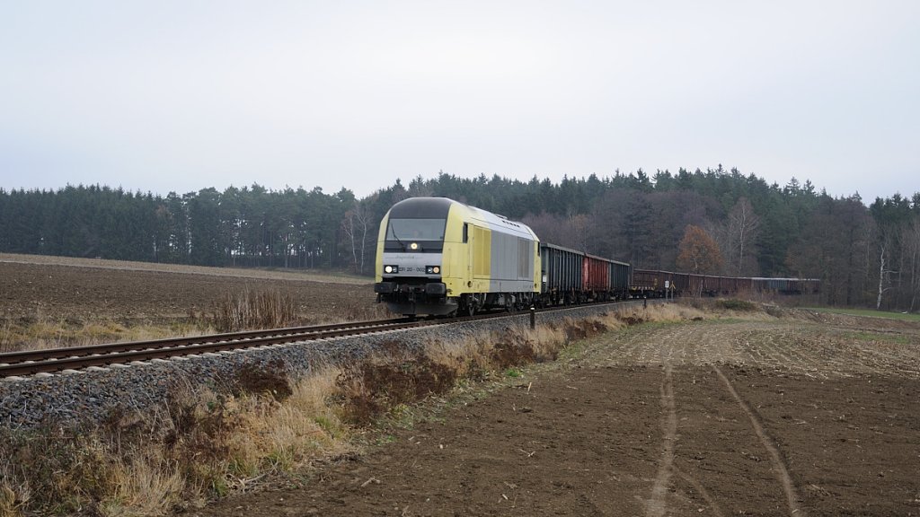 21.11.2012 ER 20 mit Schrottzug in Pausa Ritzmar.