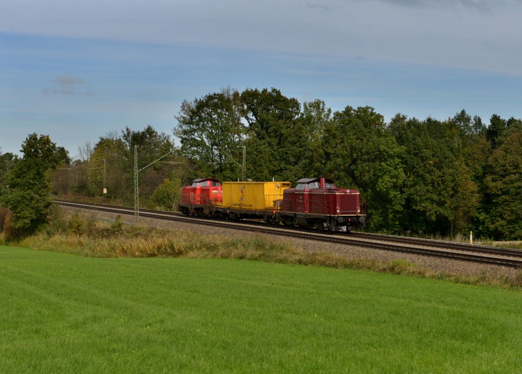 212 093 + 212 094 mit dem Putzzug am 13.10.2012 unterwegs bei Hilperting.