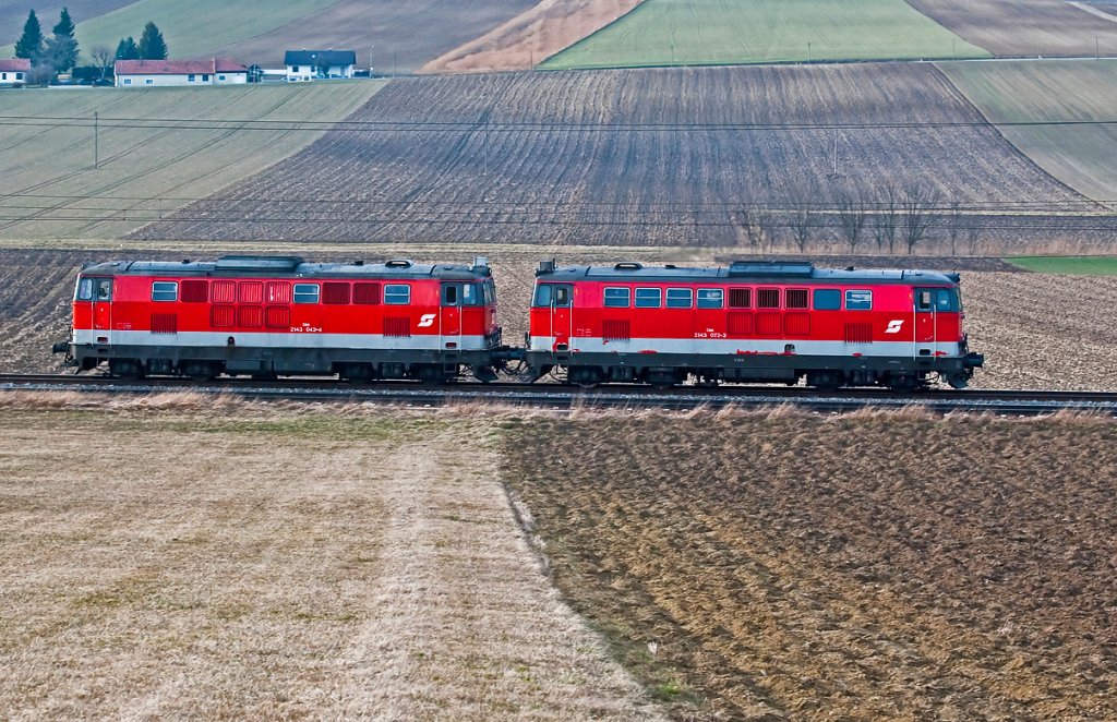 2143 043 und 2143 072 zwischen Neulengbach und Ollersbach am 19.03.2010.