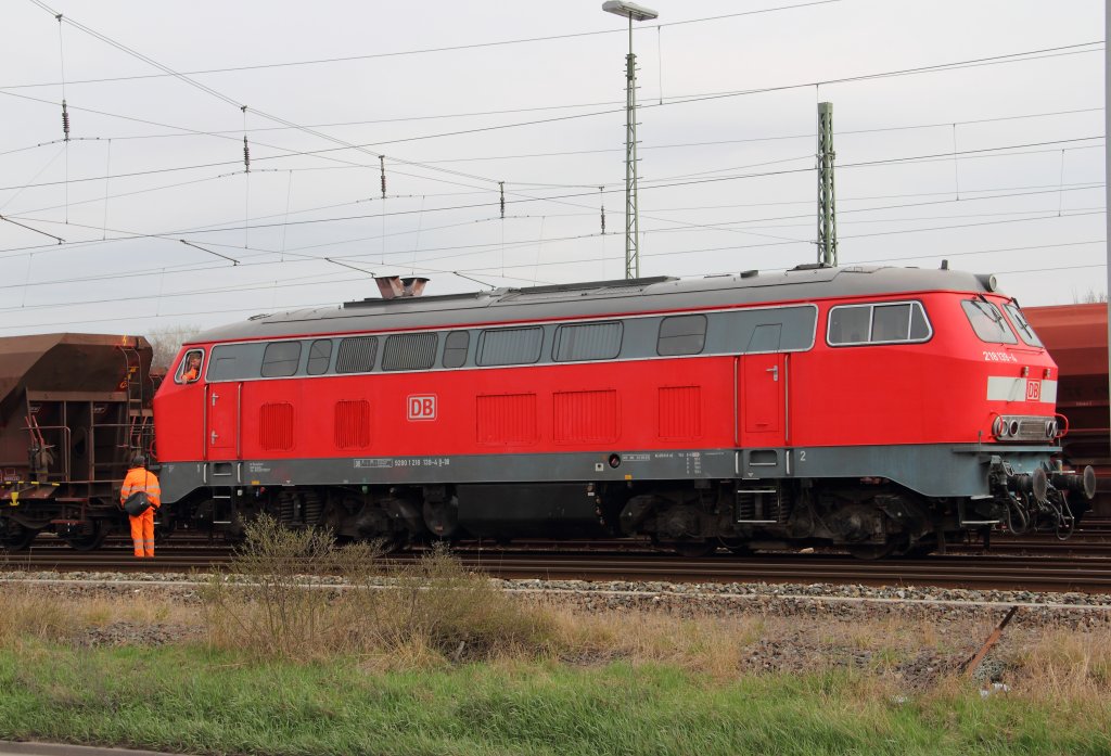 218 139-4 DB bei Rangierarbeiten im Coburger Bahnhof am 09.04.2012.