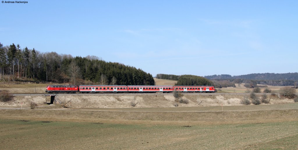 218 326-7 mit dem RE 3220 (Ulm Hbf-Neustadt(Schwarzw) bei Unadingen 10.3.12