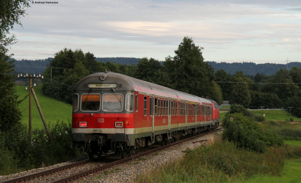 218 4** mit der RB 57546 (Augsburg Hbf-Lindau Hbf) kurz vor Hergatz 11.8.11