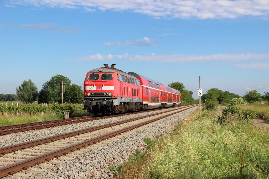 218 414-1 mit dem RE 18848 (Wissembourg - Koblenz Hbf) bei Edesheim (Pfalz) am 16.06.13