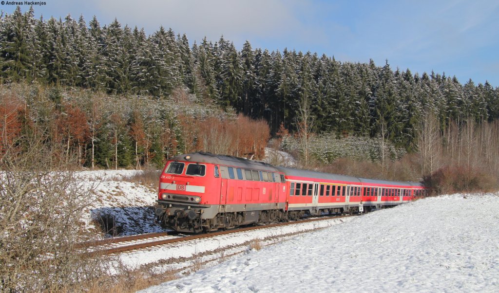 218 432-3 mit dem IRE 3220 (Ulm Hbf-Neustadt(Schwarzw) bei Dggingen 1.12.12
