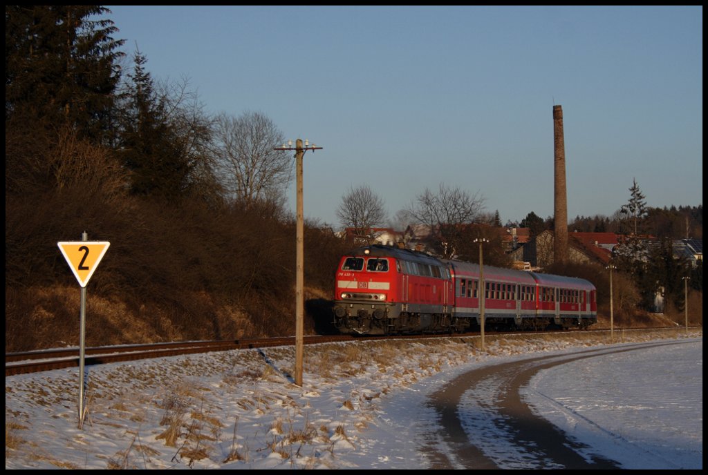218 432-3 mit dem Wintermrchen-Express kurz hinter Kohlstetten, 05.02.12