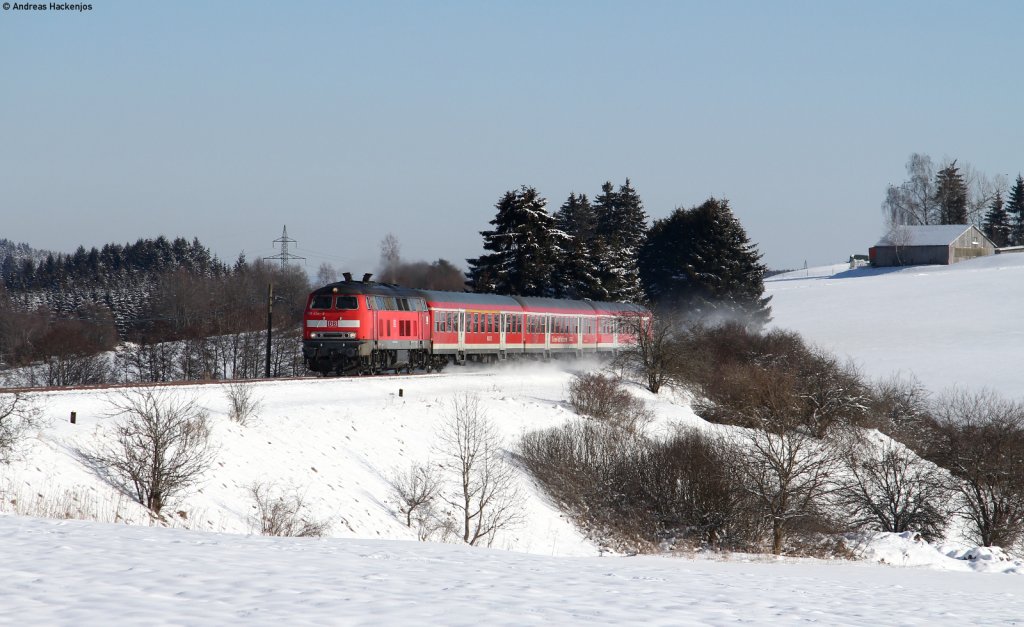 218 434-9 mit dem RE 22311 (Rottweil-Neustadt(Schwarzw) bei Lffingen 5.2.12