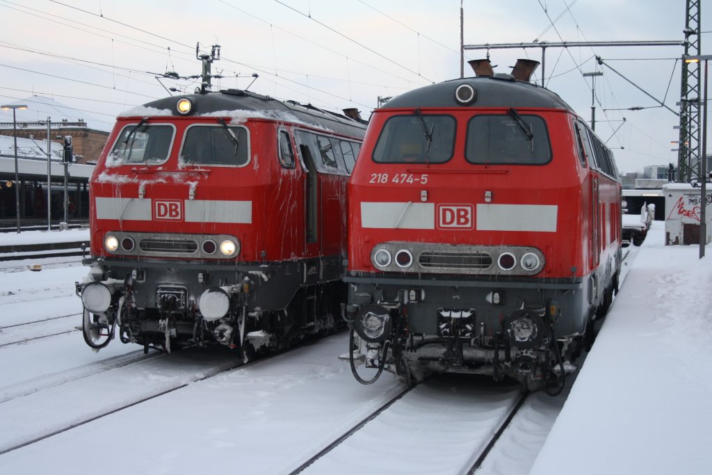 218 474 + 218 455 diese Beiden Loks waren am 04.02.2010 um 09:00 in Hannover HBF abgestellt.
