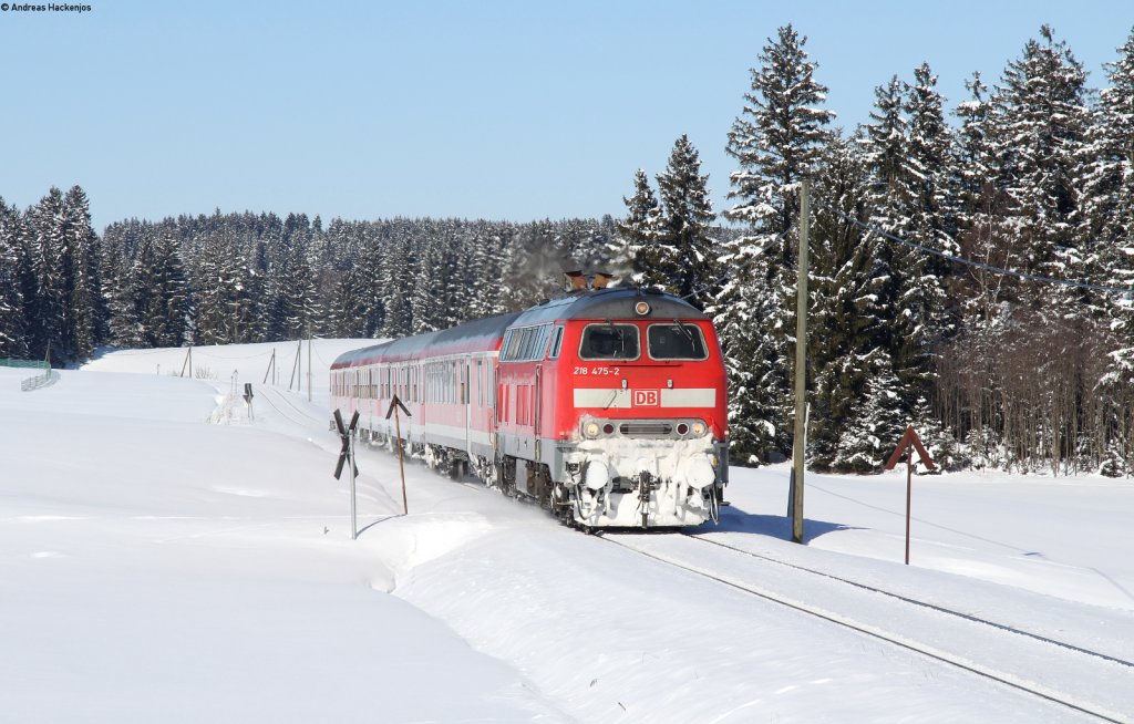 218 475-2 mit der RB 57342 (Augsburg Hbf-Fssen) bei Hopferau 10.2.13