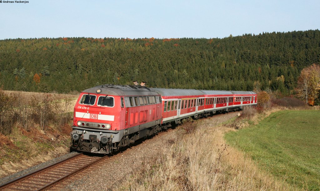218 476-0 mit dem IRE 3220 (Ulm Hbf-Neustadt(Schwarzw) bei Unadingen 20.10.12