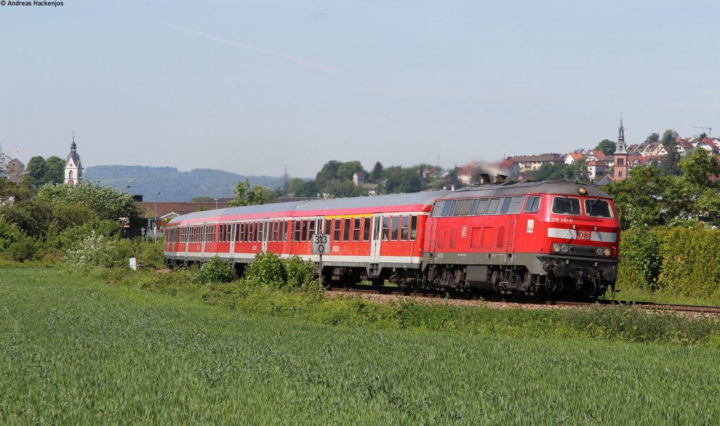 218 481-0 mit dem RE 20739 (Basel Bad Bf-Erzingen(Baden) bei Laufenburg 17.5.12