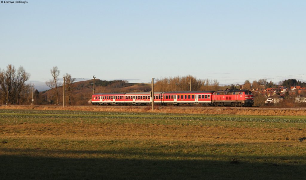 218 487-7 mit dem IRE 3215 (Neustadt(Schwarzw)-Ulm Hbf) bei Pfohren 26.12.11