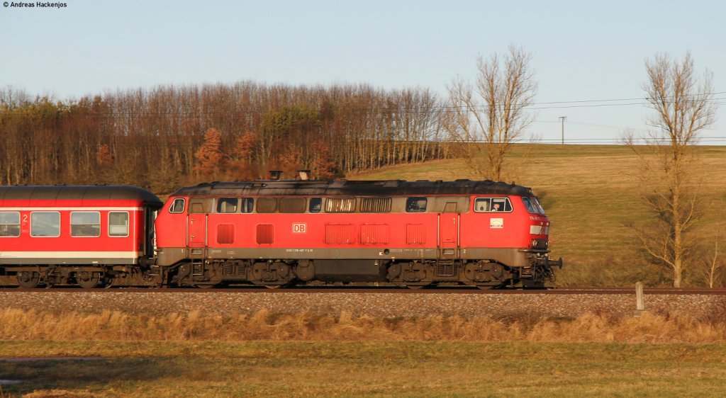218 487-7 mit dem IRE 3215 (Neustadt(Schwarzw)-Ulm Hbf) bei Pfohren 26.12.11