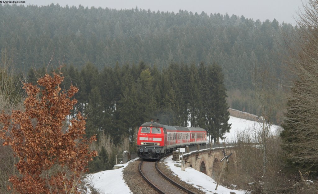218 487-7 mit dem IRE 3220 (Ulm Hbf-Stuttgart Hbf) bei Unadingen 3.3.13