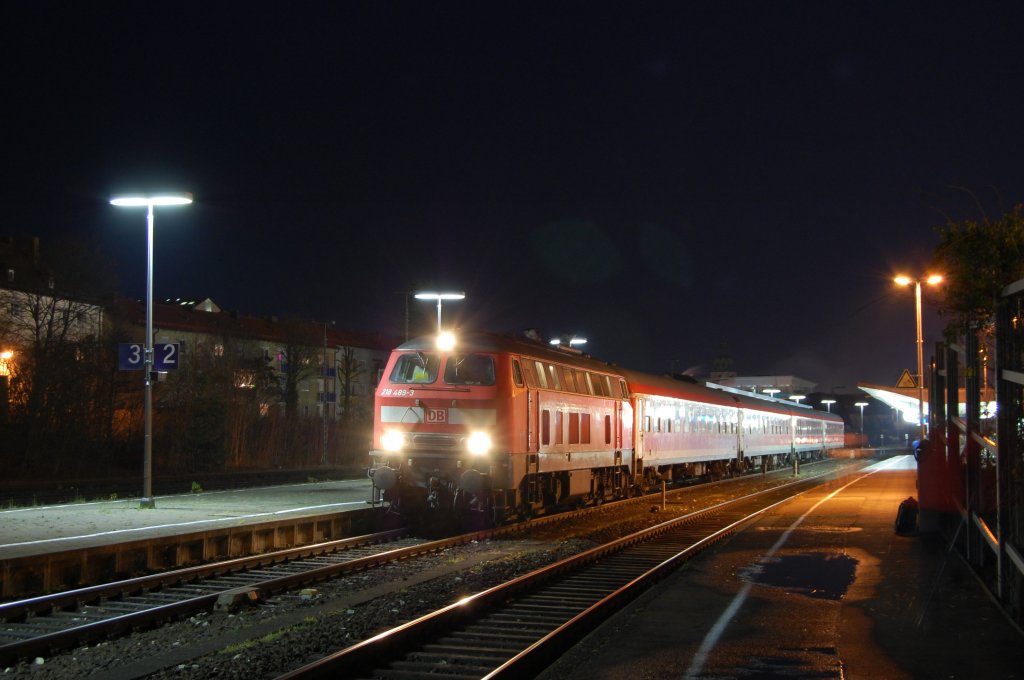 218 489 mit RE352  Jan Hus  am 12.12.2009 in AMberg. Letzter planmig mit 218 bespannter Reisezug auf dieser Strecke und in dieser Region!)
