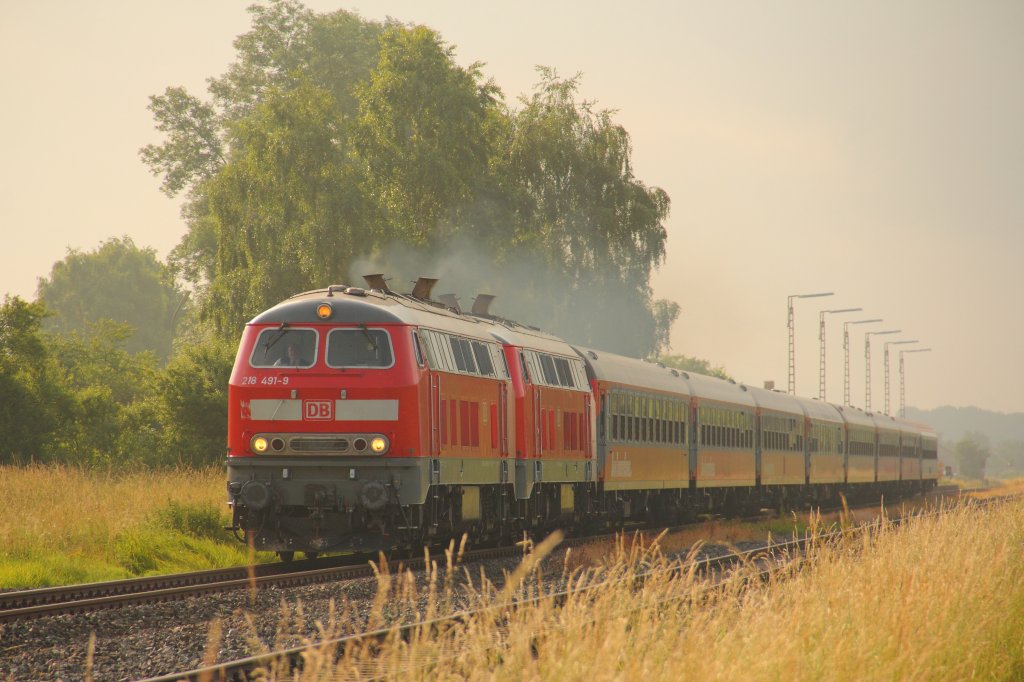 218 491-9 DB + 218 464-6 DB mit BTE SDZ bei Burgkunstadt am 28.06.2013.