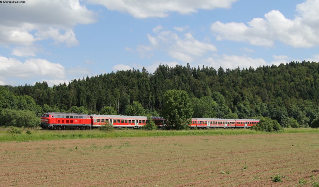218 491-9 mit dem RE 28639 (Donaueschingen-Ulm Hbf) bei Immendingen 21.6.13 Anlass war das Southsidefestival
