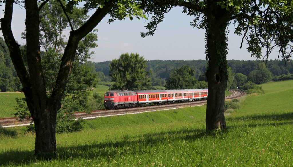 218 494-3 mit dem IRE 4223 (Stuttgart Hbf-Lindau Hbf) bei Lohner 18.6.12
