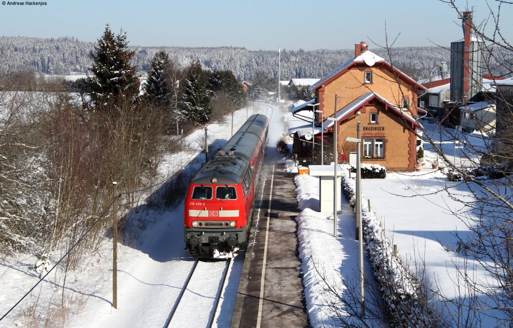 218 499-2 mit dem IRE 3220 (Ulm Hbf-Neustadt(Schwarzw) in Unadingen 4.2.12. Welche Version gefllt euch besser?
