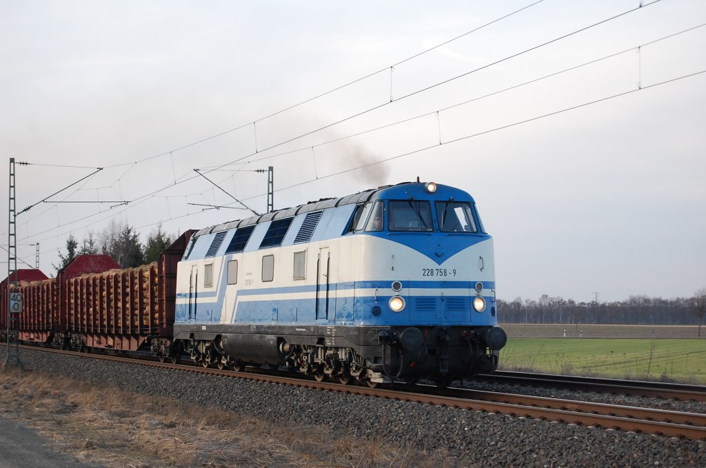 228 758-9 der Rennsteigbahn am Nachmittag des 18.03.2010 bei Woltorf