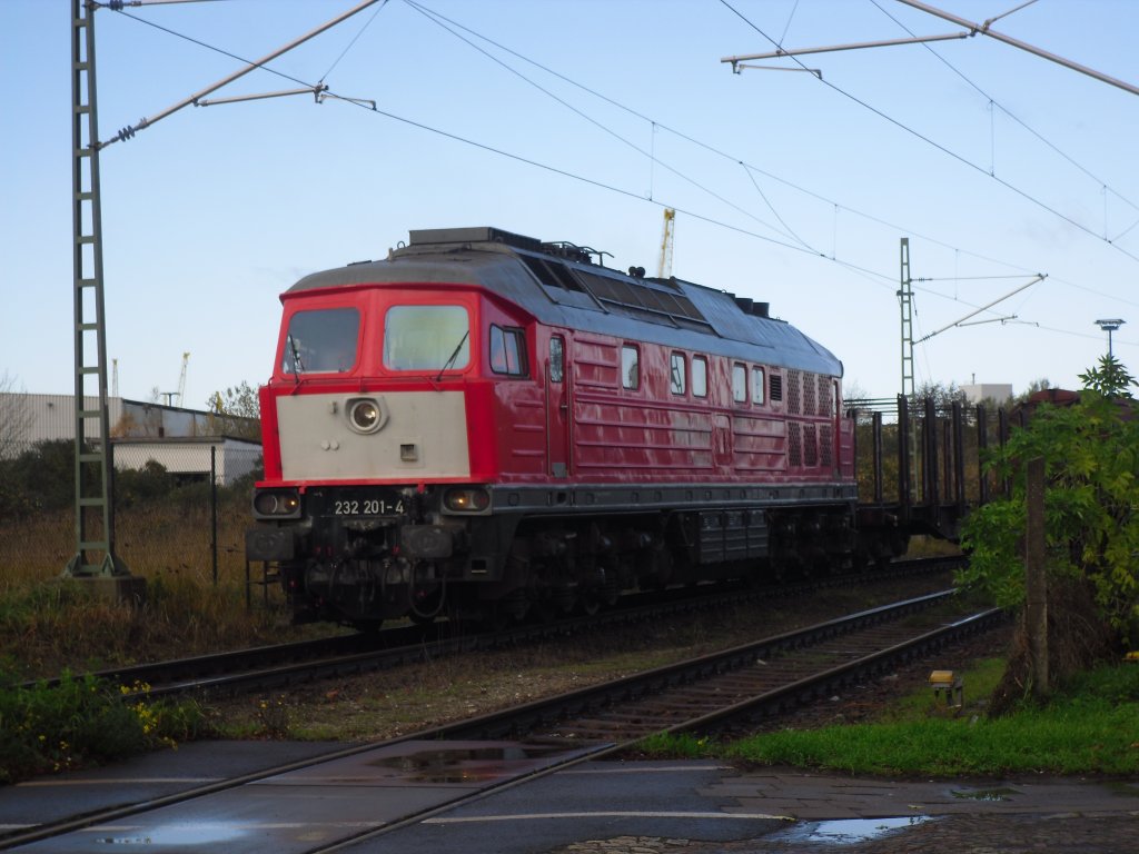 232 201 warten auf Ausfahrt in Wismar am 6.11.10