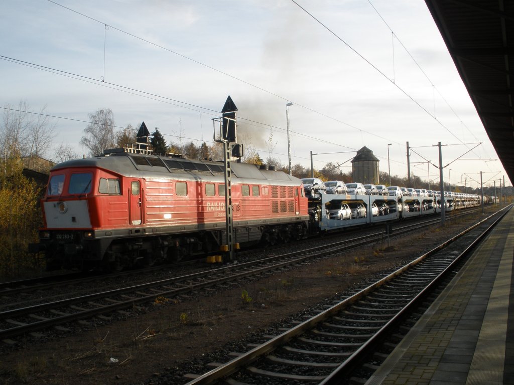 232 283-2 bei der Ausfahrt in Reichenbach/Vogtland oberer Bahnhof, am 14.11.09