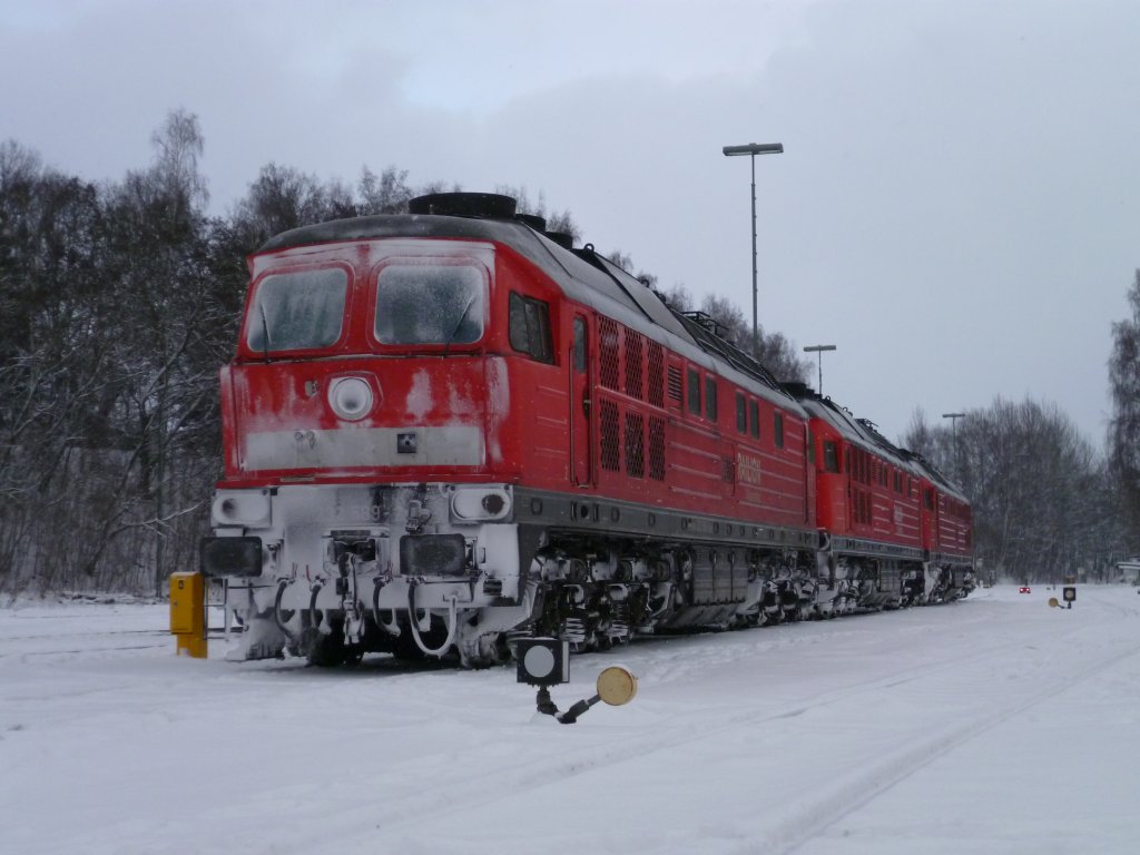 232 589-2 mit Maske stand mit 232 618-9 und 233 478-7 am 11.12.12 in Marktredwitz.